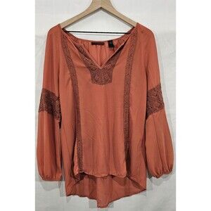 VTG BKE Womens Tunic Top Chiffon Crochet Rust 90s Y2K Boho Hippie Fairy Size M